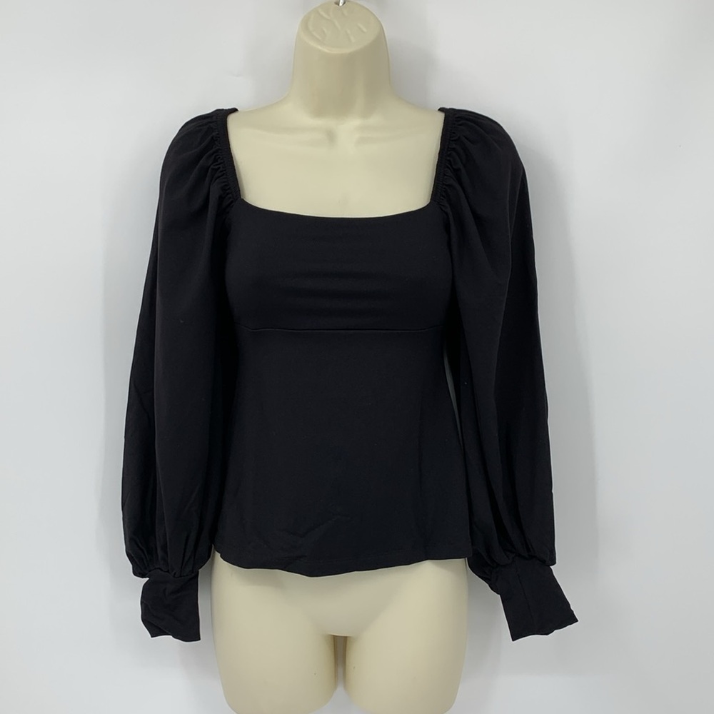 Susana Monaco full sleeve top blouse shirt black jersey knit off shoulder new XS